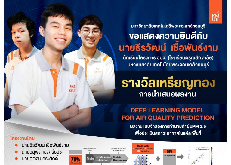 มหาวิทยาลัยเทคโนโลยีพระจอมเกล้าธนบุรี ขอแสดงความยินดีกับ นายธีรวัฒน์ เชื้อพันธ์งาม นักเรียนโครงการ วมว. (โรงเรียนดรุณสิกขาลัย)มหาวิทยาลัยเทคโนโลยีพระจอมเกล้าธนบุรี