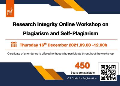 Research Integrity Online workshop (according to KMUTT Research Integrity Policy B.E.2564), 16 December 2021