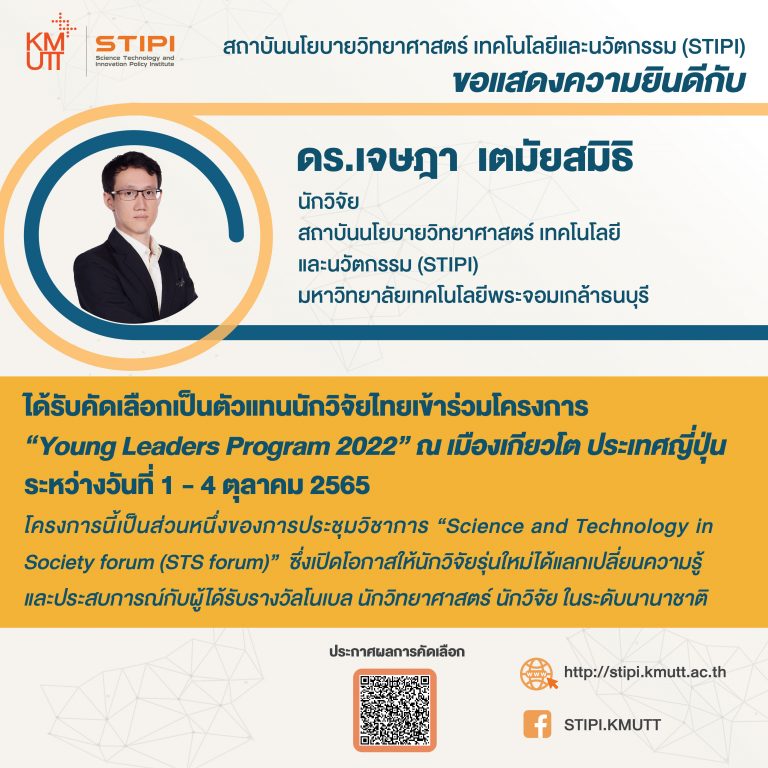 นักวิจัย STIPI ได้รับคัดเลือกเป็นตัวแทนนักวิจัยไทยเข้าร่วมโครงการ “Young Leaders Program 2022” ณ เมืองเกียวโต ประเทศญี่ปุ่น