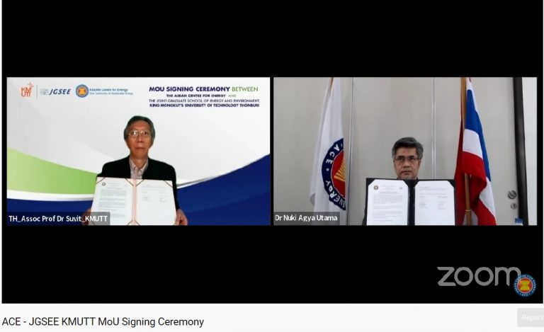 MoU Signing between ASEAN Centre for Energy (ACE) and the Joint Graduate School of Energy and Environment (JGSEE), King Mongkut’s University of Technology Thonburi