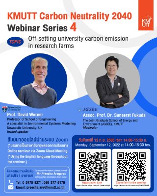 KMUTT Carbon Neutrality 2040 Webinar Series 4 Topic: Off-setting university carbon emission in research farms