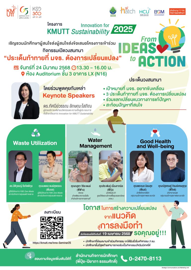 โครงการ Innovation for KMUTT Sustainability 2025 : From Ideas to Action “เชิญชวนร่วมรับฟังประเด็นท้าทายที่ มจธ. ต้องการเปลี่ยนแปลง”