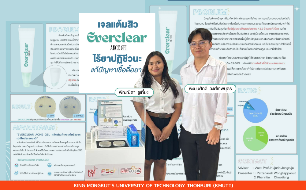 นักศึกษา มจธ.พัฒนา ‘EVERCLEAR’ เจลแต้มสิวไร้ยาปฏิชีวนะ แก้ปัญหาเชื้อดื้อยา ภัยคุกคามระดับโลก
